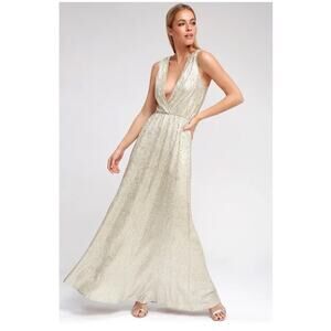 Lulus Womens All That Shimmers Maxi Dress Size S Gold Wedding Guest Party Event